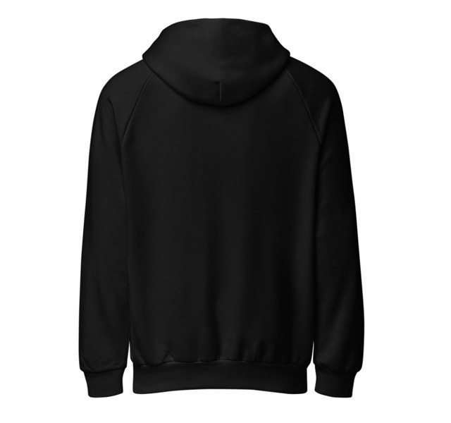 Black heavyweight hoodie, back view